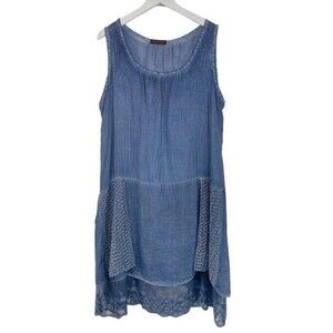 SEDUZIONE Tunic Tank Top Semi Sheer Lagenlook Boho Thin Relax Mixed Media Lace L